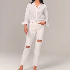 abercrombie & fitch the mom high rise white ripped jeans 24 short 00